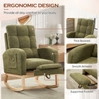 FFH Rocking Chair Nursery, Tufted Accent Rocker Chair, Upholstered Armchair with Adjustable Footrest, Side Pocket, High Backrest, Padded Seat, Polyester Blend (Retro, Dark Gray)