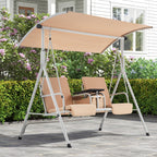 HOMREST Patio Swing with Adjustable Canopy��Heavy Duty 650 LBS Outdoor Swing with Pivot Storage Table & 4 Cup Holders & Cushions for Yard, Lawn, Backyard, Navy Blue