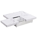 PORKISS Square Coffee Table, Modern Coffee Table with Sliding Top and Storage Space, Cocktail Table with Storage and Grain Veneer Finish, Freestanding Storage Coffee Table for Living Room, Walnut