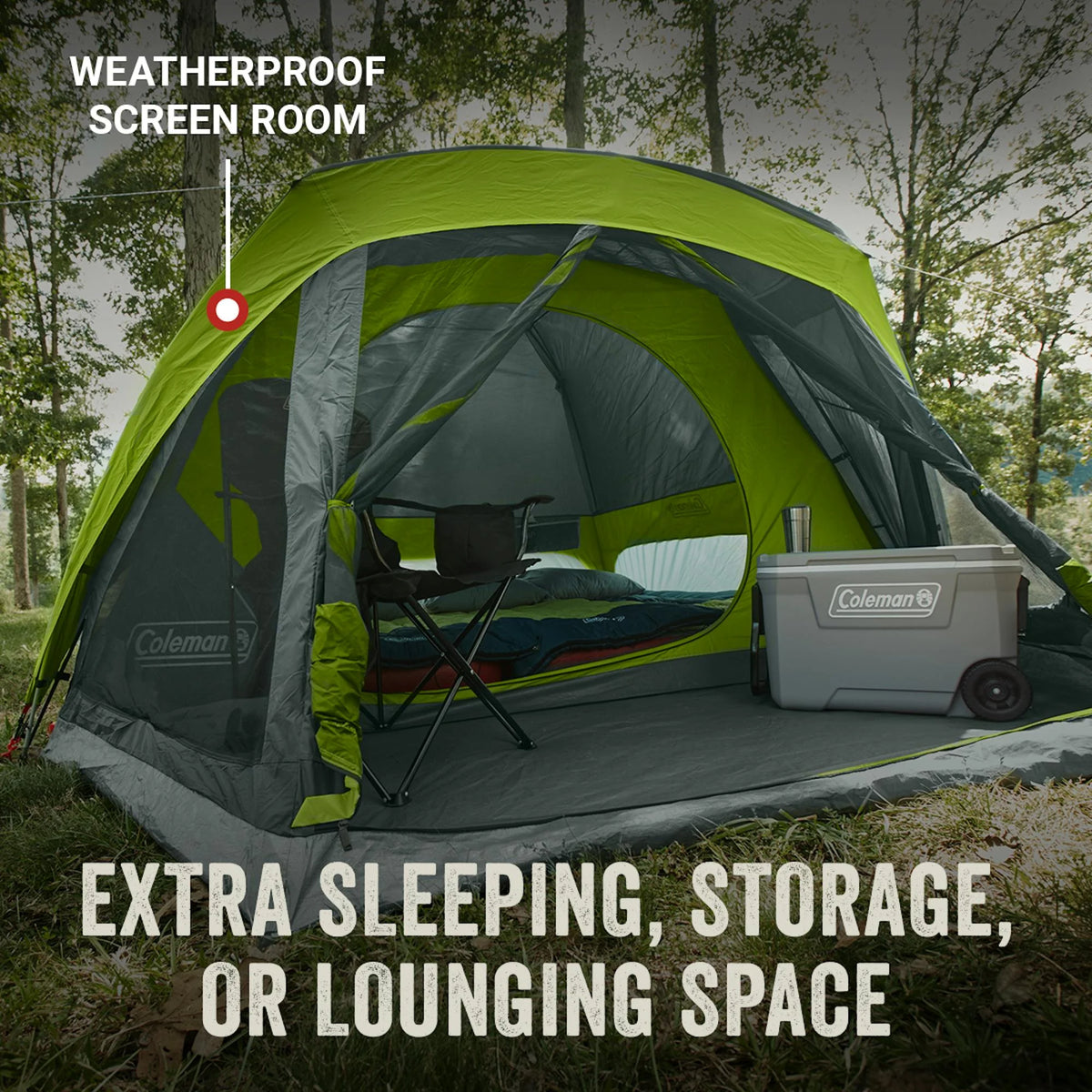Coleman Skydome? 4-Person Camping Tent with Screen Room, Rock Grey