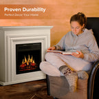 KISSAIR Electric Fireplace Mantel Wooden Surround Firebox, Free Standing Fireplace, with Remote Control, Adjustable LED Flame, 750W/1500W -White