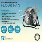 TPI 1-Phase, 120V 12" Industrial Floor Fan 1/12 HP