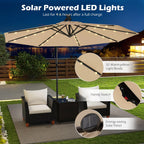 Costway 10 FT Solar Offset Hanging Umbrella Patio Cantilever Umbrella with 32 LED Lights Brown