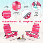 Costway 2-Pack Folding Backpack Beach Chair Table Set 5-Position Outdoor Reclining Chair Pink
