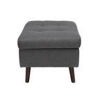 OFM Mid Century Modern Tufted Fabric Storage Ottoman, Walnut Legs, in Beige