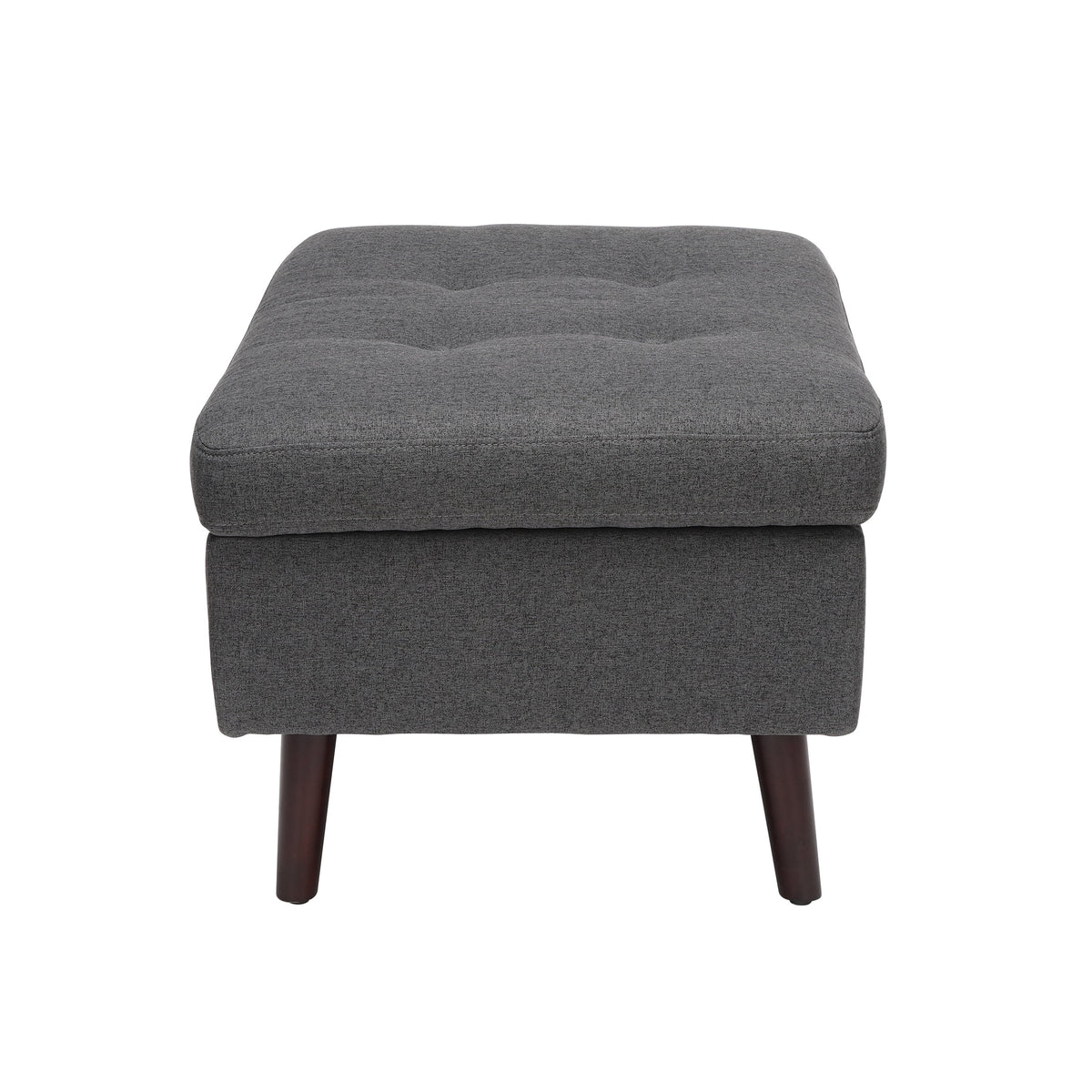 OFM Mid Century Modern Tufted Fabric Storage Ottoman, Walnut Legs, in Beige
