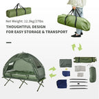 Multi functional folding adult camping bed, elevated tent with sleeping bag, portable single camping bed