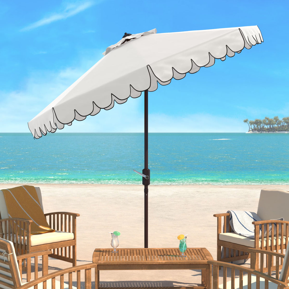 Safavieh Venice 9' Market Crank Tilt Patio Umbrella, Navy/White
