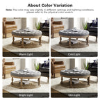 36'' Wide Blue Round Large Ottoman Tufted Coffee Table with Storage Wood Legs Home Living Room