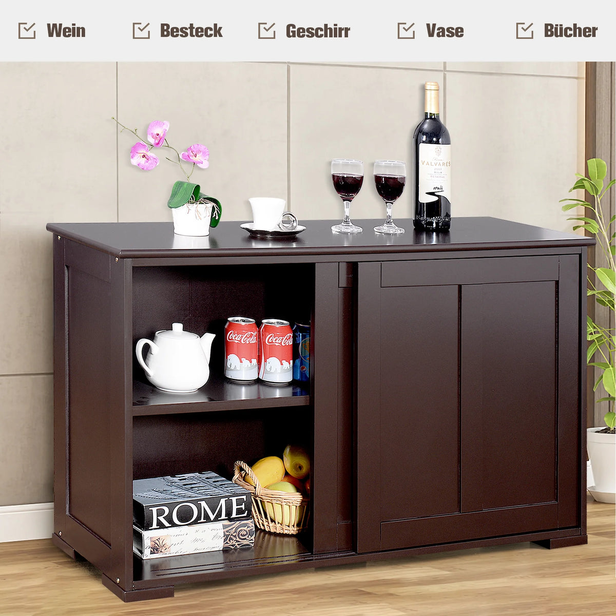 Costway Kitchen Storage Cabinet Sideboard Buffet Cupboard Wood Sliding Door Pantry White