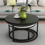 2 Round Tea Table Coffee Table Desk Sets | Black & White - Twin Sets Multi Function Wood & Steel Living Room Home Decor Polished Surface Overlapping Ending Tables Cocktail Table