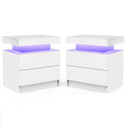 LED Nightstand Set of 2, Modern Bedside Table with 2 Drawers Storage Space, Adjustable Colors LED Light, Black