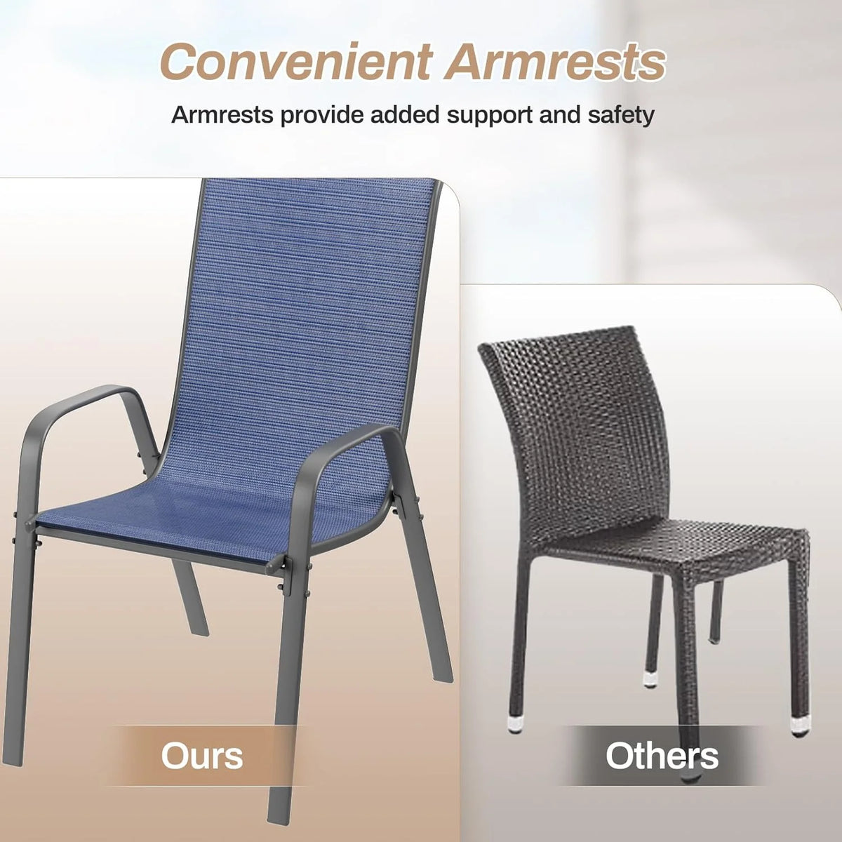 Pirecart Set of 4 Patio Dining Chairs, Textilene Outdoor Stacking Chairs for Poolside, Backyard, Garden