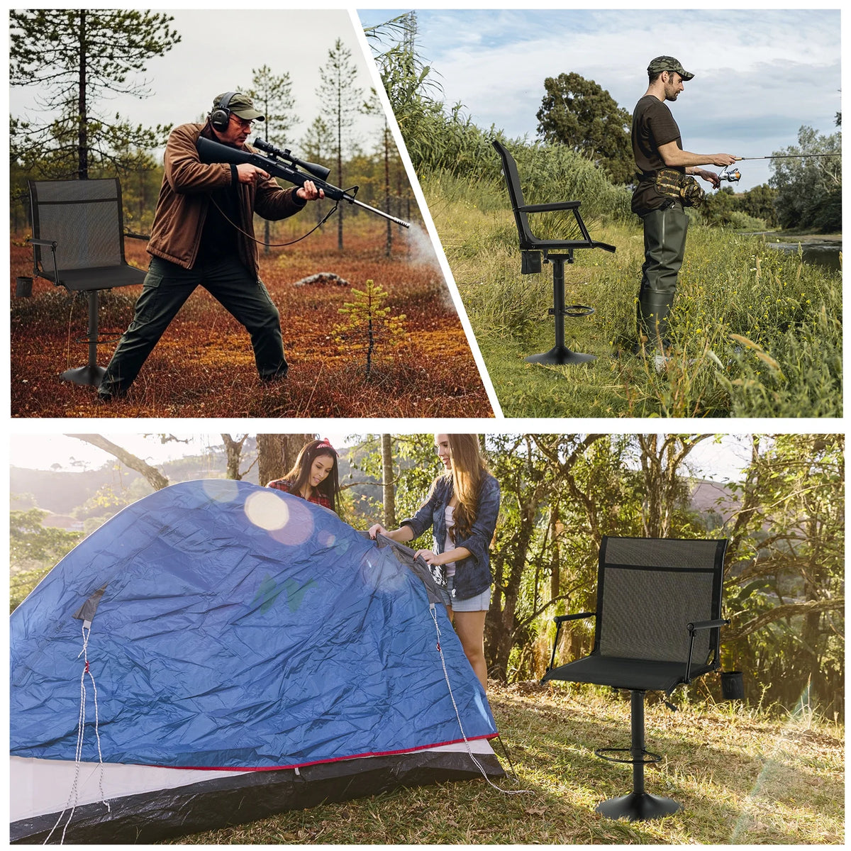 Danrelax 360�� Silent Camo Hunting Blind Chair, Armrests, Side Pouch, Telescopic Legs