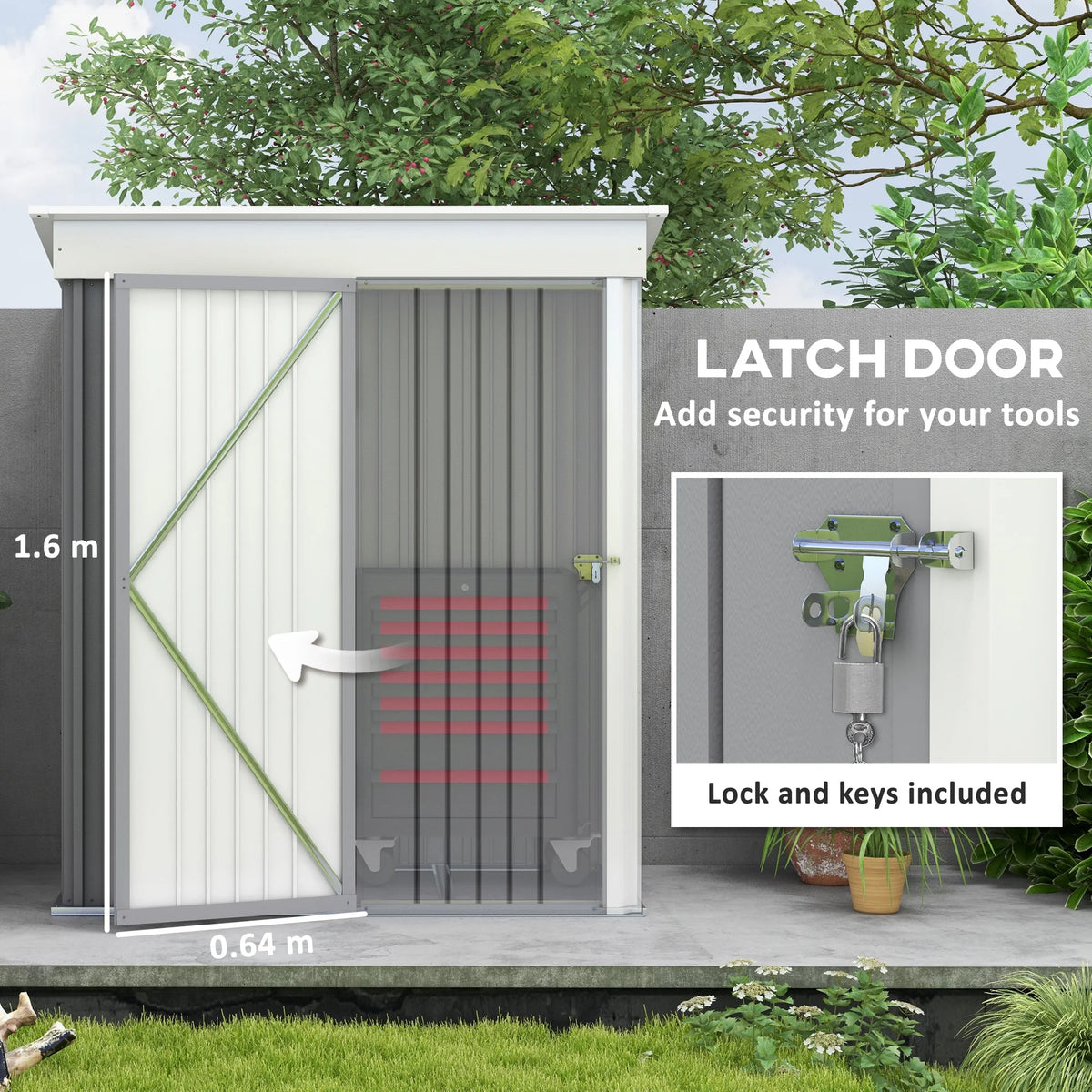 Outsunny 4.6' x 9' Metal Outdoor Storage Shed, Garden Utility Tool House with Double Lockable Doors for Backyard, Patio, Lawn, Garage, White