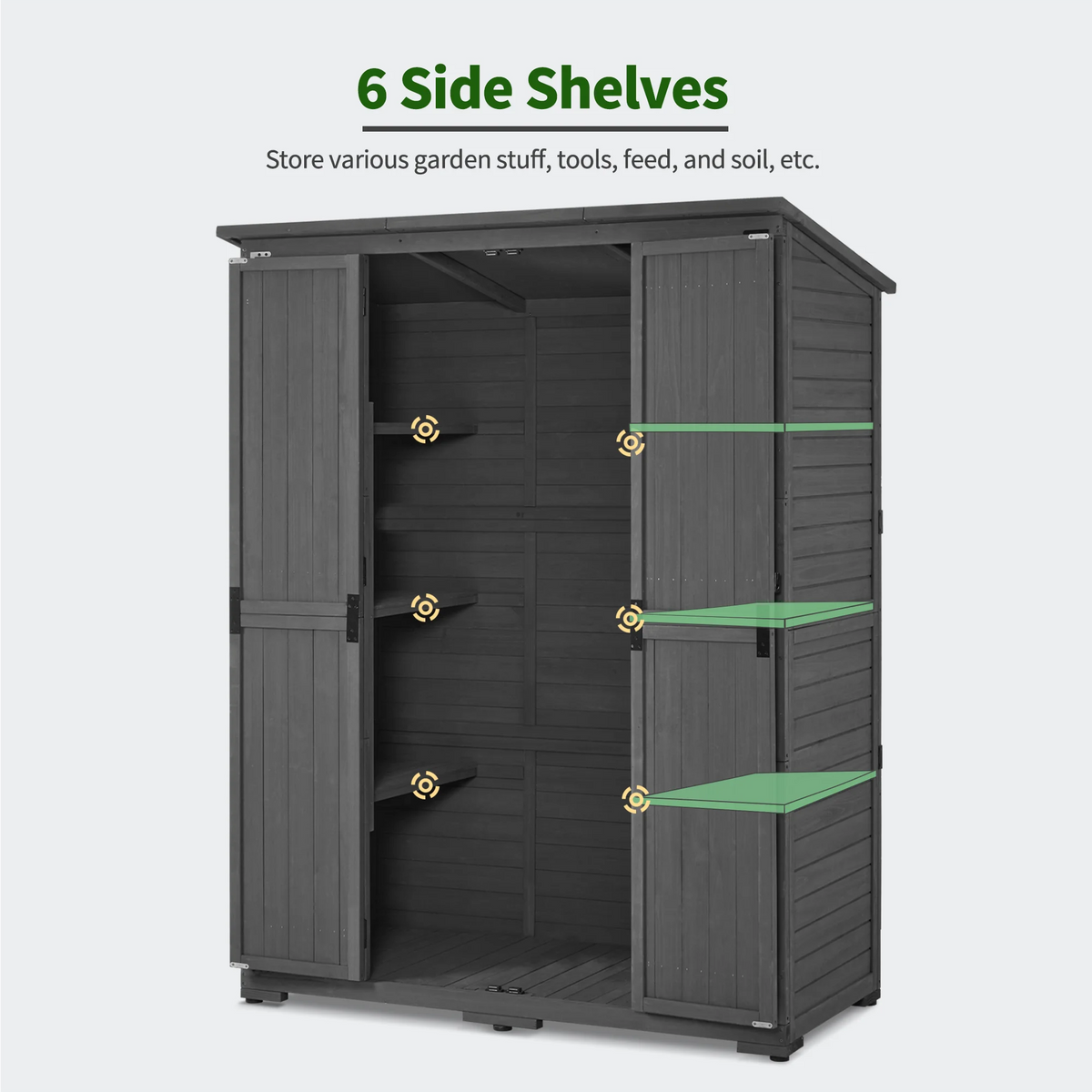MCombo Large Outdoor Storage Shed with 6 Shelves, Outside Tool Wooden Storage Cabinet, 1738