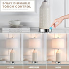 Cinkeda Table Lamp Set of 2 for Living Room Bedroom with USB Ports AC Outlet 3 Way Dimmable Touch Nightlight Farmhouse White Floral Nightstand Bedside Lamps