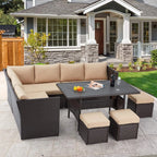 AECOJOY 7 Piece Patio Furniture Set PE Rattan Outdoor Dining Set Sectional Sofa Couch with Table Patio Conversation Set in Gray