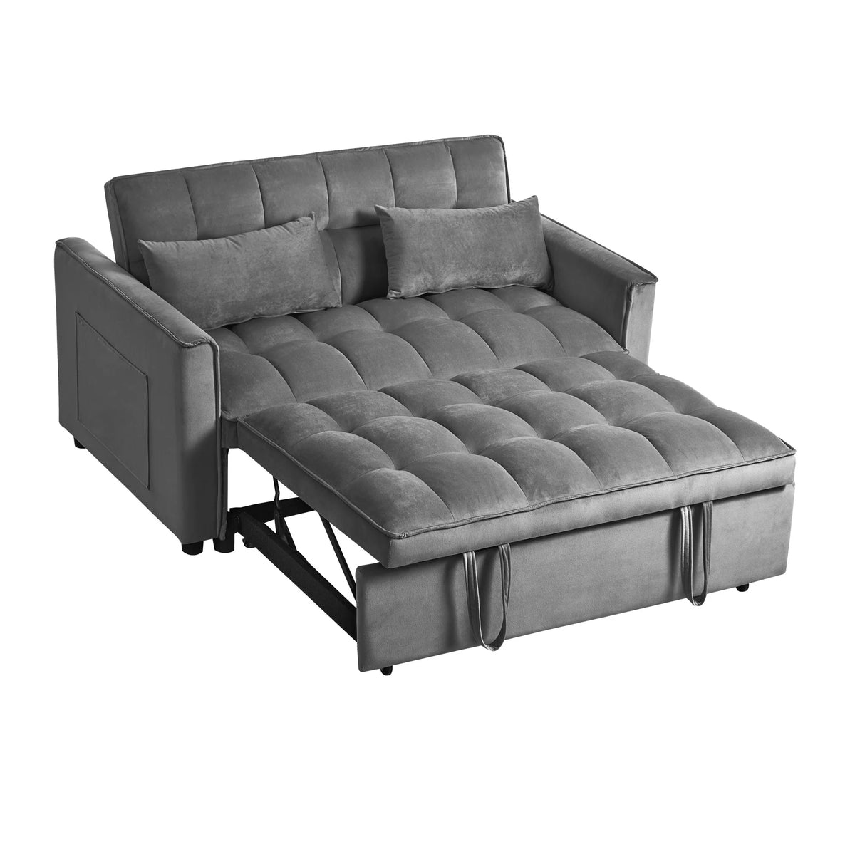 Gewnee 55'' Modern Convertible Velvet Sofa Bed with Pull-Out Twin Bed, Adjustable Backrest for Living Room, Office (Dark Gray)