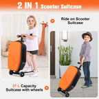 Advwin Scooter Luggage for Kids & Adults, Hardside Ride on Suitcase for Kids Ages 4-15 Multifunctional Lightweight Foldable Carry on Luggage with Wheels Ride on for Children Teenagers, Pink