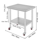 KFFKFF Stainless Steel Work Table with Wheels 24 x 30 Prep Table with casters Heavy Duty Work Table for Commercial Kitchen Restaurant Business (24 x 30 x 32 inch)