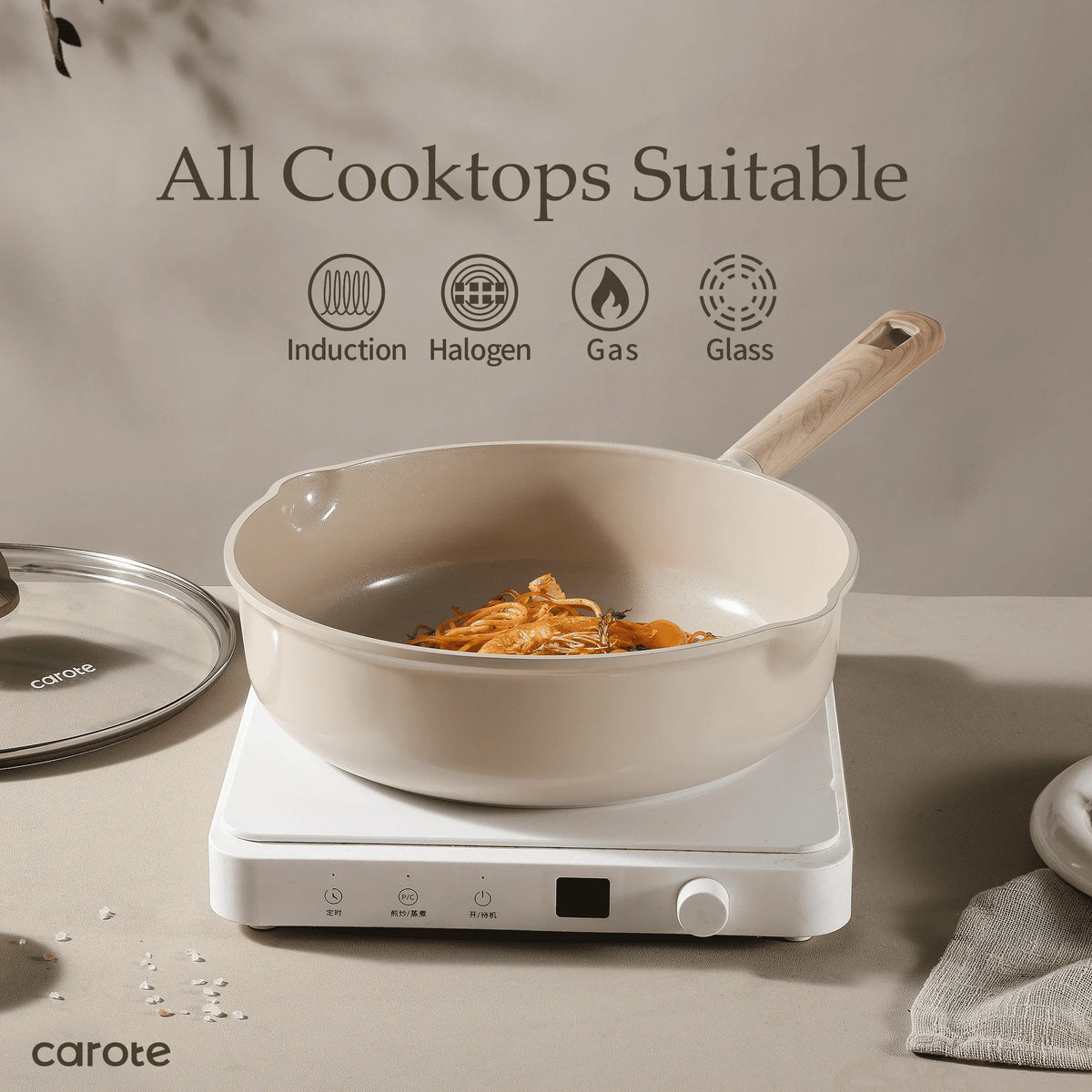 Carote Nonstick Pots and Pans Set, 13 Pieces Kitchen Cookware Sets Compatible for All Stoves, White Granite