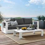 Lounge Sofa Table Set, Grey Gray, Aluminum, Metal, Fabric, Modern Contemporary, Outdoor Patio Balcony Cafe Bistro Garden Furniture Hotel Hospitality