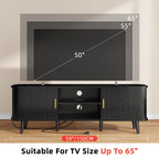 Laintene 59" TV Stand, Fluted TV Stand for TVs up to 65", Entertainment Center with Storage and Sliding Doors, Modern Media Console with Power Outlet for Living Room, Walnut