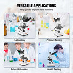 VEVOR Compound Trinocular Microscope, 40X-5000X Magnification Trinocular Compound Lab Microscope with Two-Layer Mechanical Stage, External Interface, LED Illumination and Microscope Slides Included