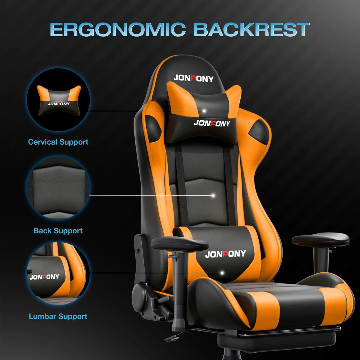 JONPONY Big and Tall 500LBS Gaming Chair, Ergonomic Design, Gamer Chair PU Leather with Footrest and Lumbar Support, High Back Office Chair Support 8 Hours Long Sitting,Red Computer Chair,Red