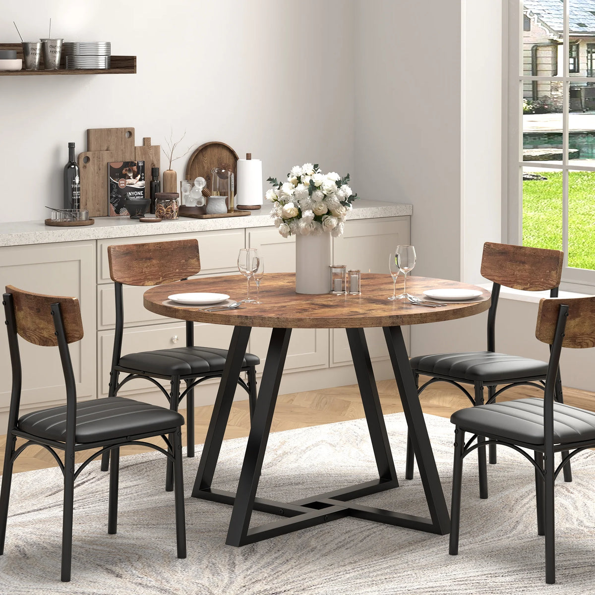 Anyact 42 Inch Rustic Round Dining Table, Circle Dining Table for Dining Room, Home(Only Table)