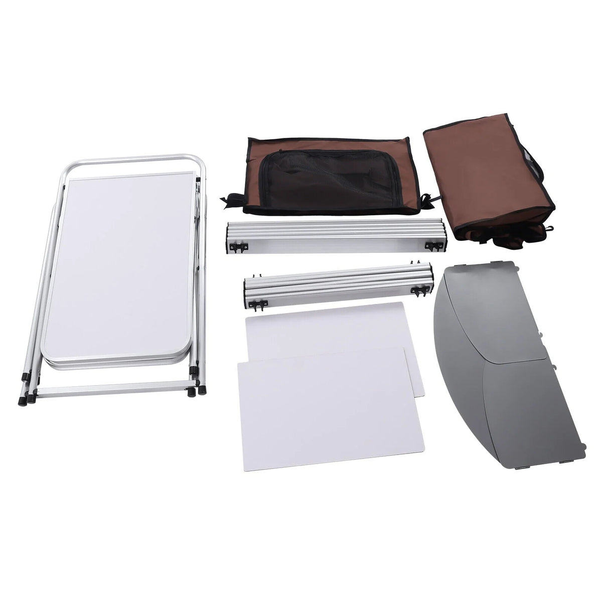Camping Table with Storage Organizer and Windscreen Portable Outdoor Cooking Table Foldable Camp Table Camping Kitchen Station with 2 Side Tables for BBQ Grill Picnics