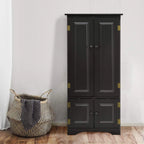 Costway Accent Storage Cabinet Adjustable Shelves Antique 2 Door Floor Cabinet Cream White