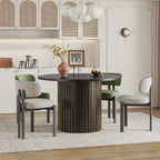 Modern Round Dining Table, 47 Inch Small Circle Kitchen Tables for 4-6, Wood Strip Base, Farmhouse Table for Kitchen, Dinning Room, Walnut