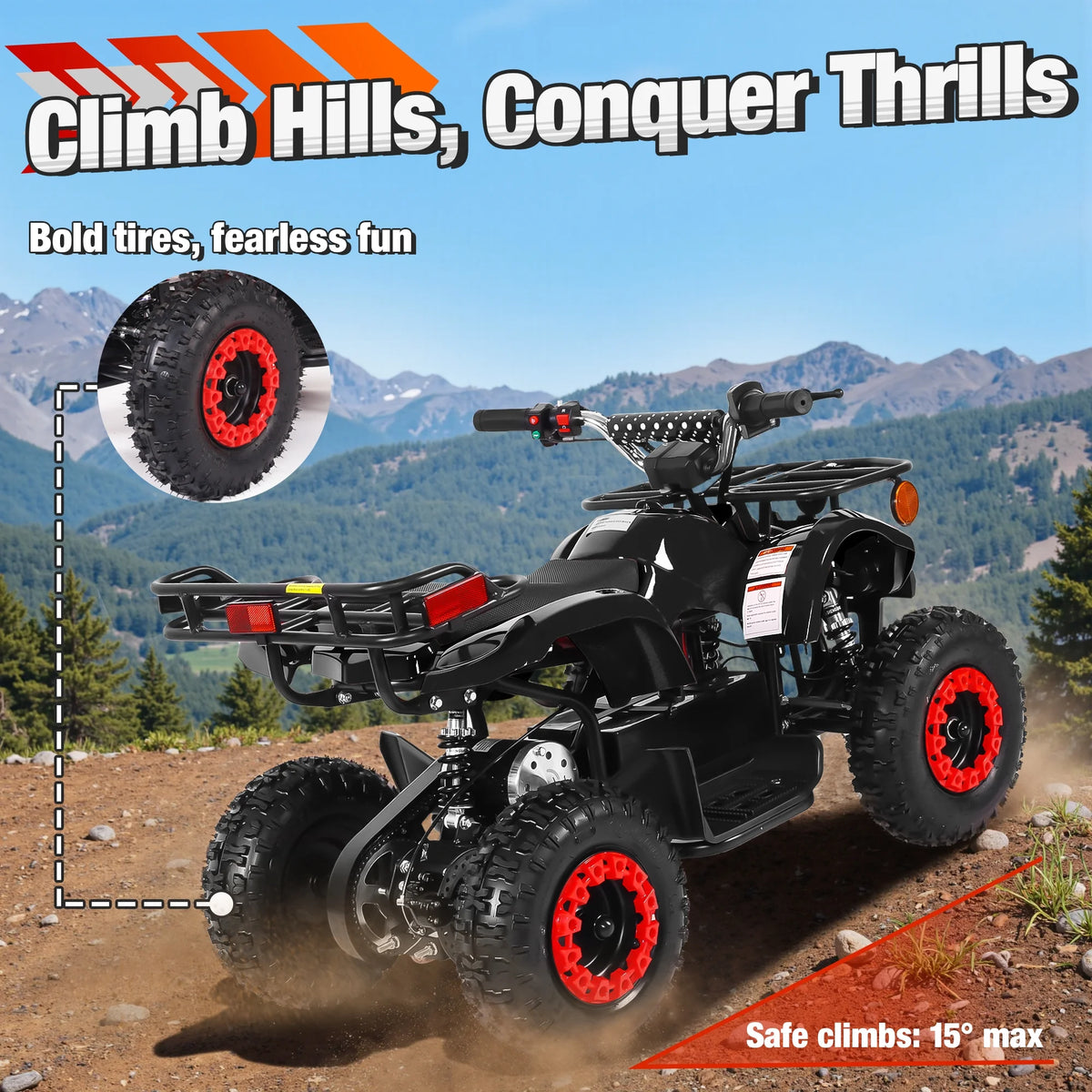 ATV for Kids, 36 Volt Ride on Toys, 500w Motor Quad Bike for Big Kids, Power Car Wheel with Metal Frame, Speed Control, Suspension, Black