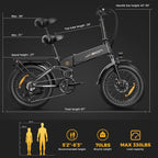 Jasion X-Hunter Electric Bike for Adults, 750W Motor Electric Bicycle with 48V 13AH Removable Battery, 20" x4.0 Fat Tire Folding Ebike, Full Suspension, 7-Speed Bicycles