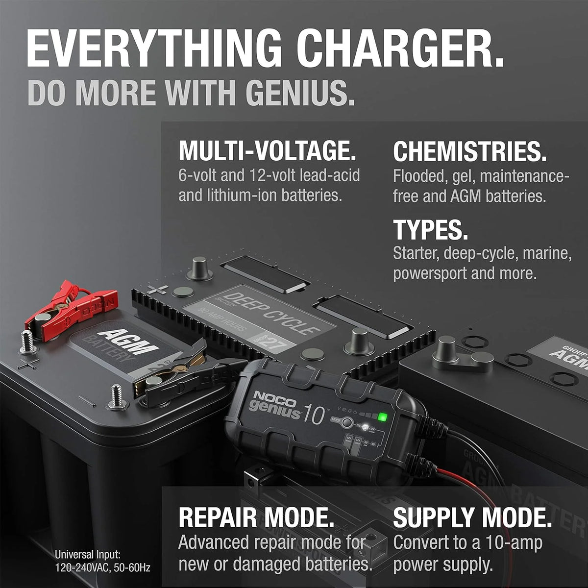 NOCO GENIUS10: 10A 6V/12V Smart Battery Charger, Maintainer and Desulfator