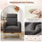 FFH Rocking Chair Nursery, Tufted Accent Rocker Chair, Upholstered Armchair with Adjustable Footrest, Side Pocket, High Backrest, Padded Seat, Polyester Blend (Retro, Dark Gray)