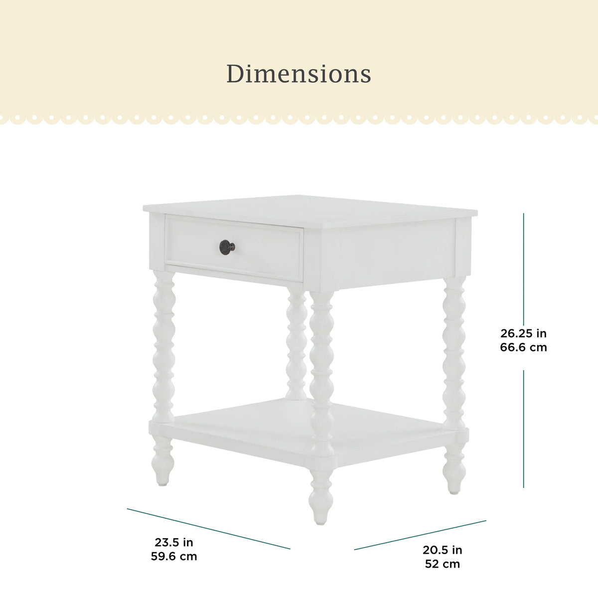 Pioneer Woman Harper Spindle Nightstand with USB Charging Ports, Adults and Teens, White Finish