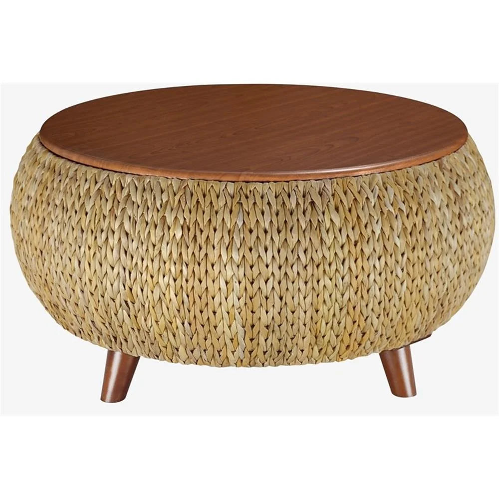 Gallerie Decor Bali Breeze Round Transitional Wood Coffee Table in Silver