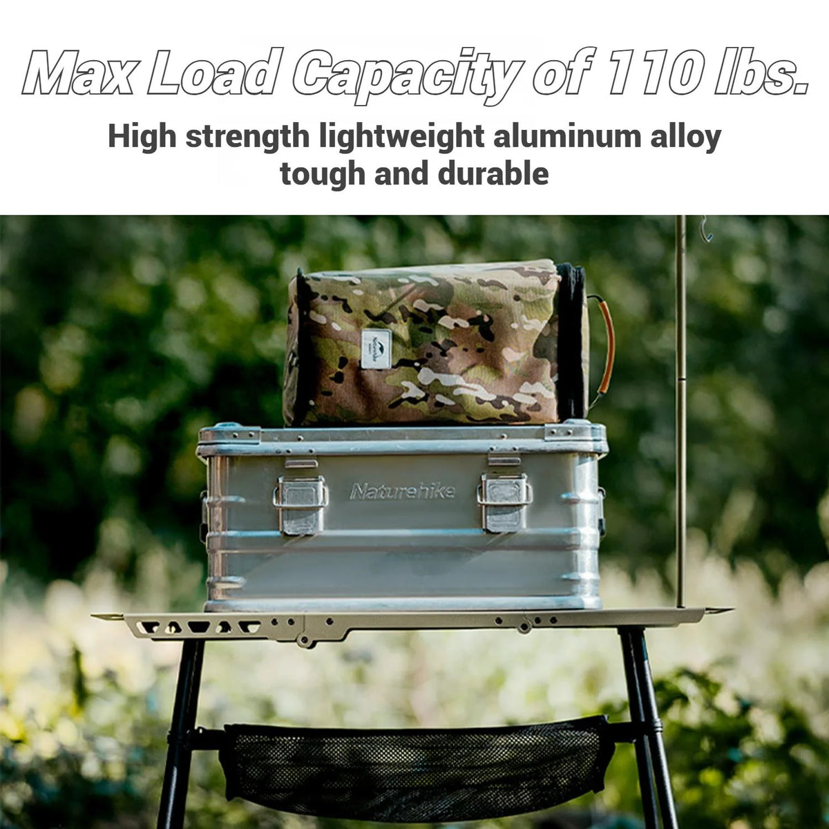 Naturehike, Portable Camping Table, Outdoor Detachable Tactical Camping Table, Lightweight Aluminium Camping Table with Light Pole, Adjustable Height