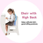 Arlopu Kids Vanity Set with Stool, Wooden Makeup Vanity Desk Children Dressing Table with Chair, Tri-Folding Mirror, Storage Cabinet & Drawers