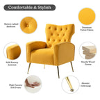14 Karat Home Fall Home Decor Velvet Accent Chair Button Tufted Metal Legs Adult Living Room Mustard