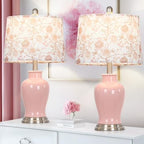 Modern Ceramic Table Lamps Set of 2, 23" White Ceramic Lamps for Living Room, Rustic Farmhouse Bedside Lamp with Ginger Jar Design, Elegant Bedroom Lamp for Nightstand Desk Side End Table Home Decor