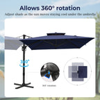 Alpha Joy 12x9ft Outdoor Patio Umbrella Large Rectangle Offset Cantilever Double Umbrella with 360°Rotation, Beige
