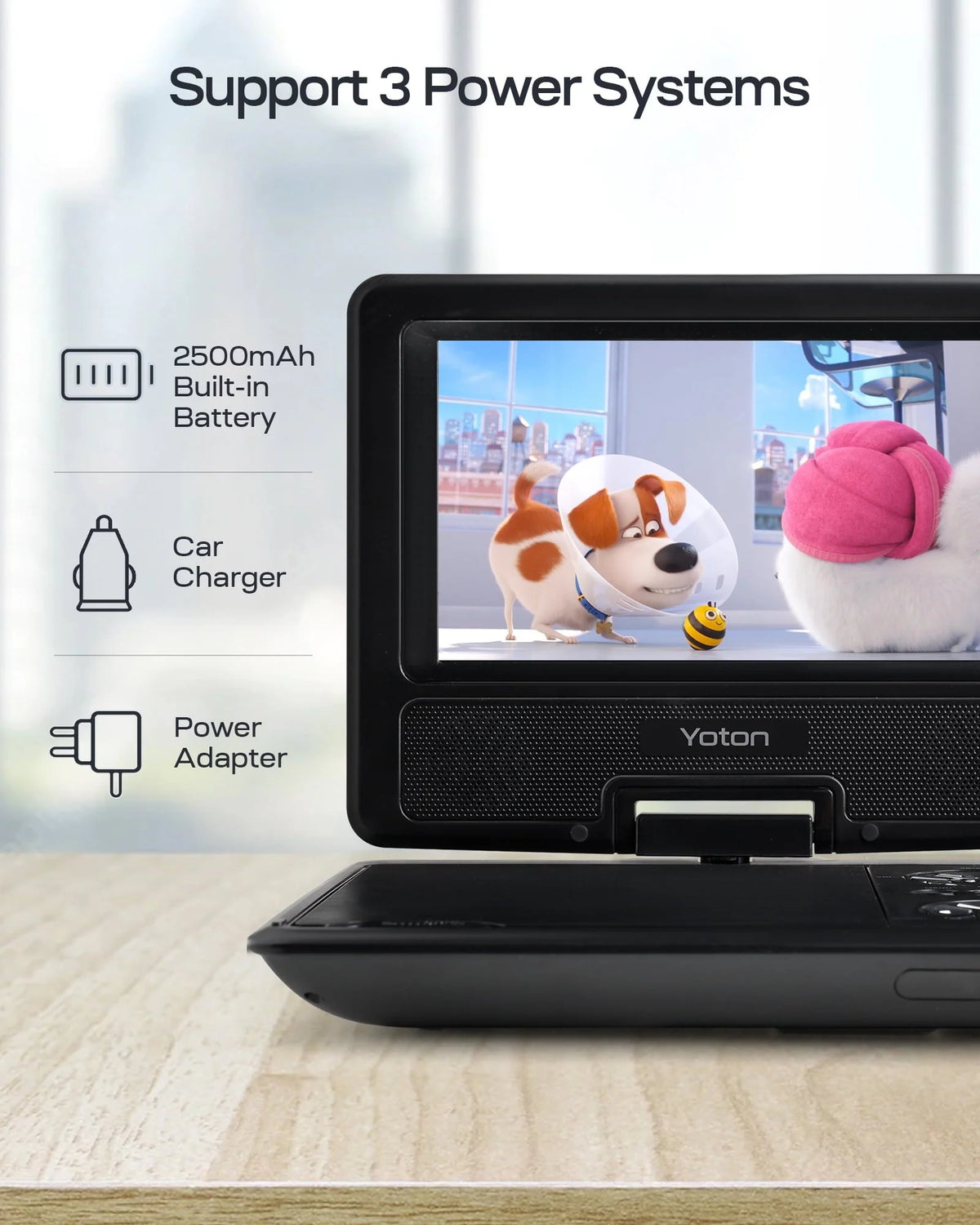 7.5'' Portable DVD Player for Car and Kids Support USB & SD Cards 5 Hours Internal Battery Car DVD Player with Car Charger, Black
