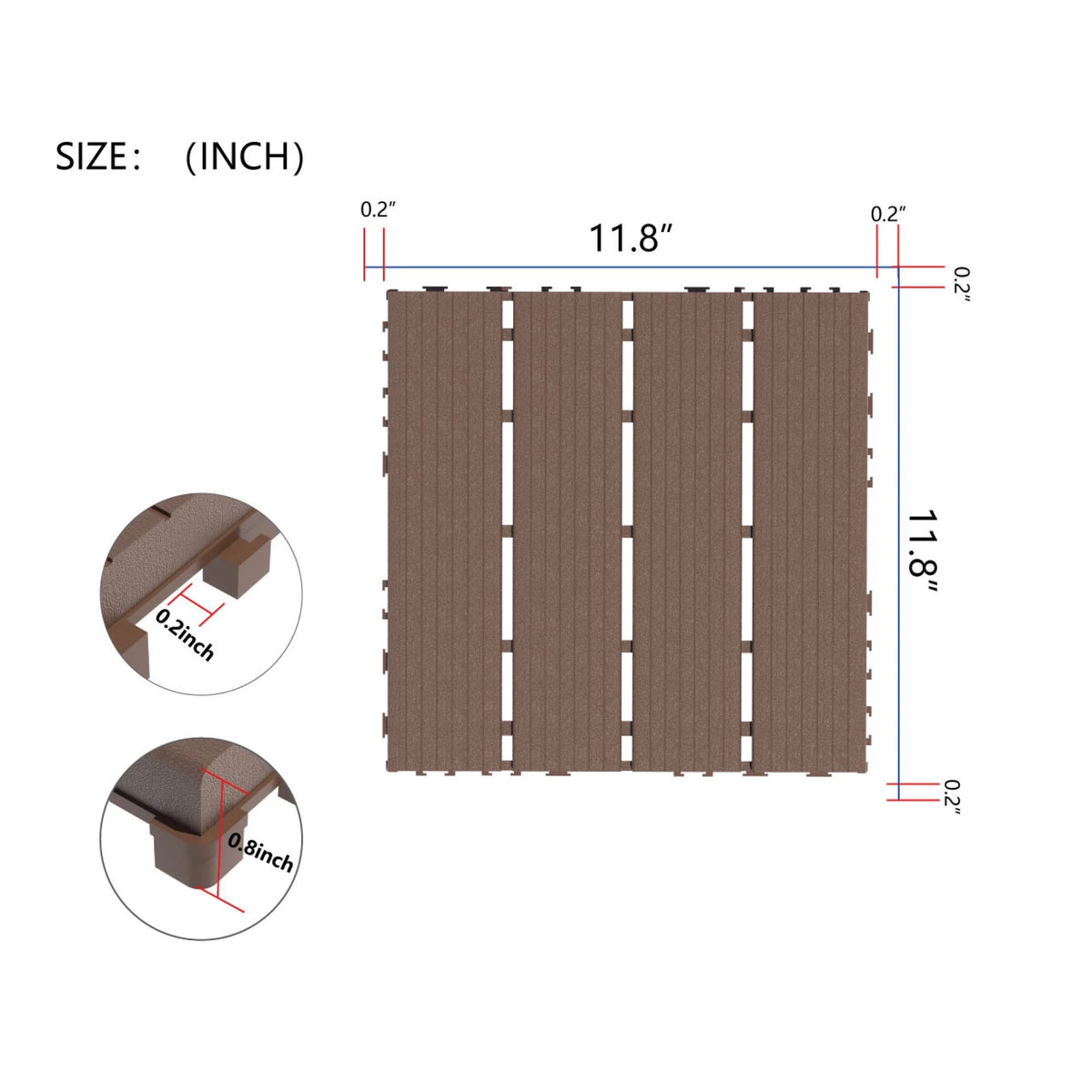 44PCS Plastic Interlocking Deck Tiles,Patio Deck Tiles,12"x12" Square Waterproof Outdoor