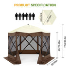Pop Up Gazebo,Portable Outdoor Camping Canopy Screen Tent With Waterproof 6 Sidewalls&Mosquito Netting,Easy Up Windproof & Waterproof Party Tent For Lawn Garden Backyard,Grey/Brown