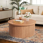 Oubayajia Round Coffee Table with Storage, Wood Lift Top Coffee Table, Waveform Panel, Natural