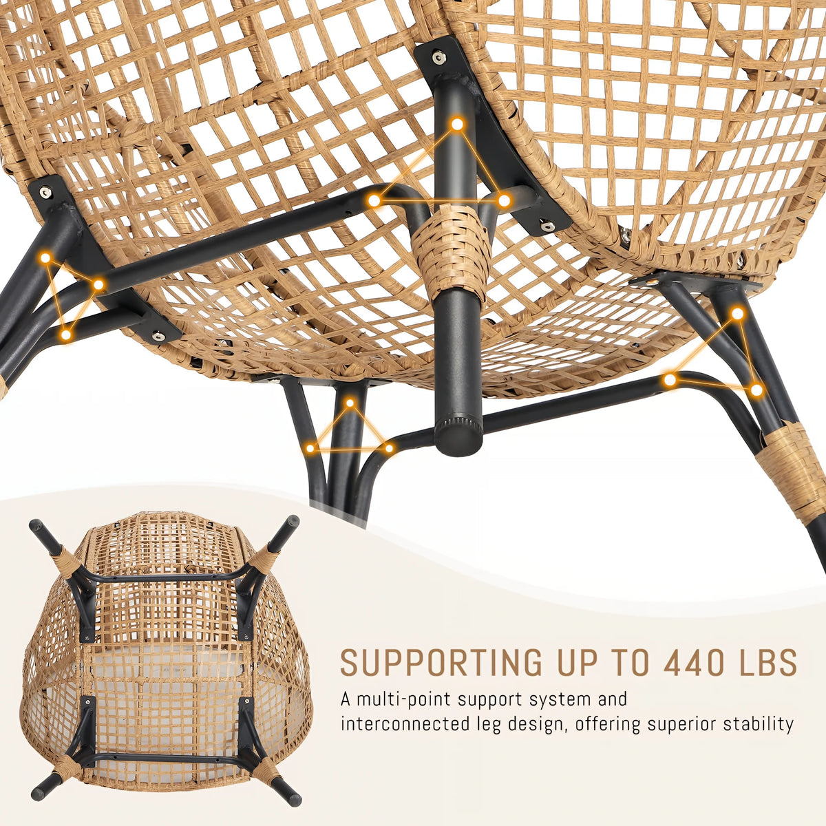 RADIATA 440 lbs Outdoor Egg Chair with Foot Rest & Ottoman, Wicker Patio Egg Chair for Indoor or Garden,Beige